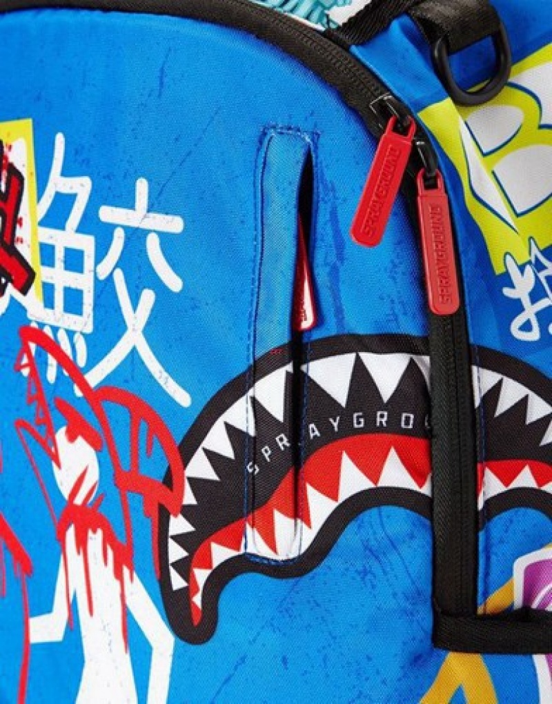 Blue Sprayground Japanese Street Sign Backpacks | 73846-LXEK