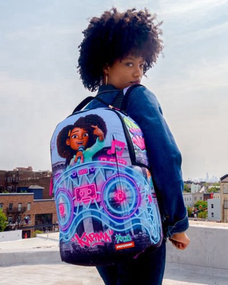 Blue Sprayground Karma's World Turn Up The Volume Backpacks | 90237-HTWY