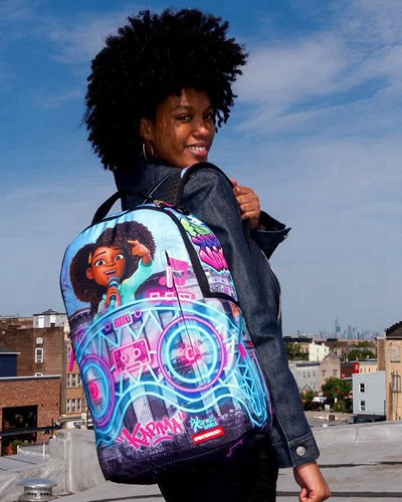 Blue Sprayground Karma's World Turn Up The Volume Backpacks | 90237-HTWY