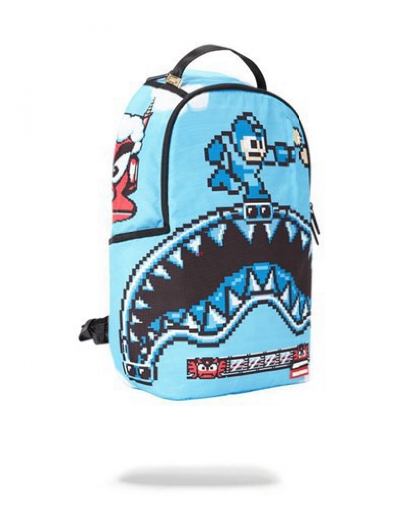 Blue Sprayground Mega Man Destroyer Shark Backpacks | 40986-AXTK