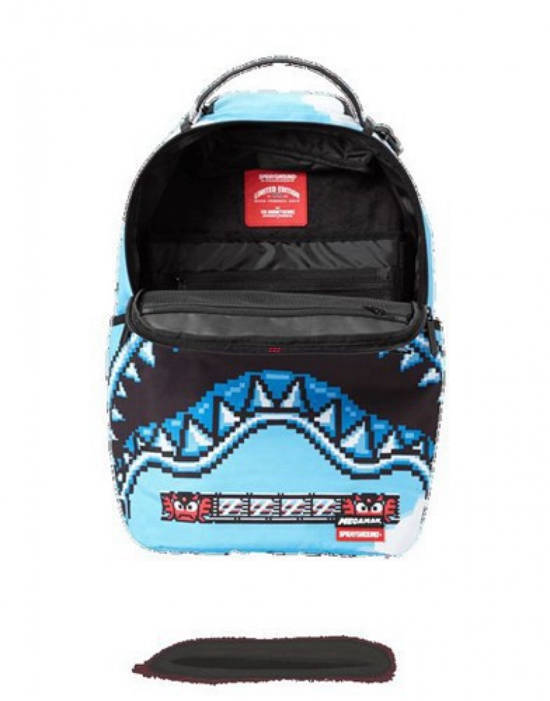 Blue Sprayground Mega Man Destroyer Shark Backpacks | 40986-AXTK