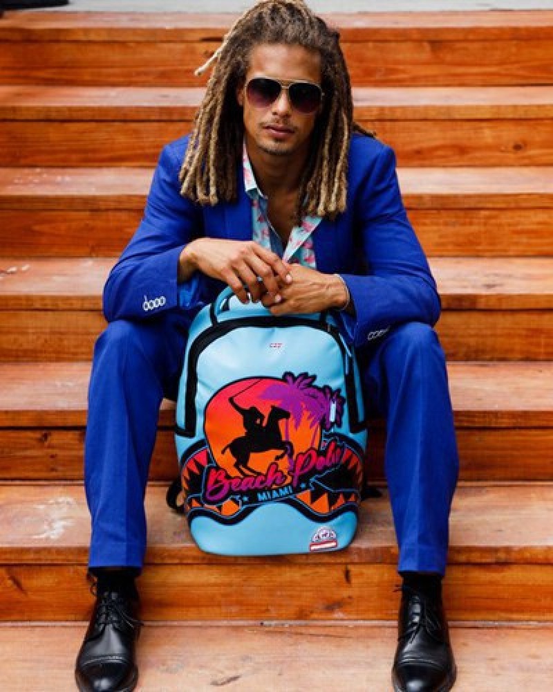 Blue Sprayground Miami Beach Polo Collab (Dlxv) Backpacks | 94701-IHEQ