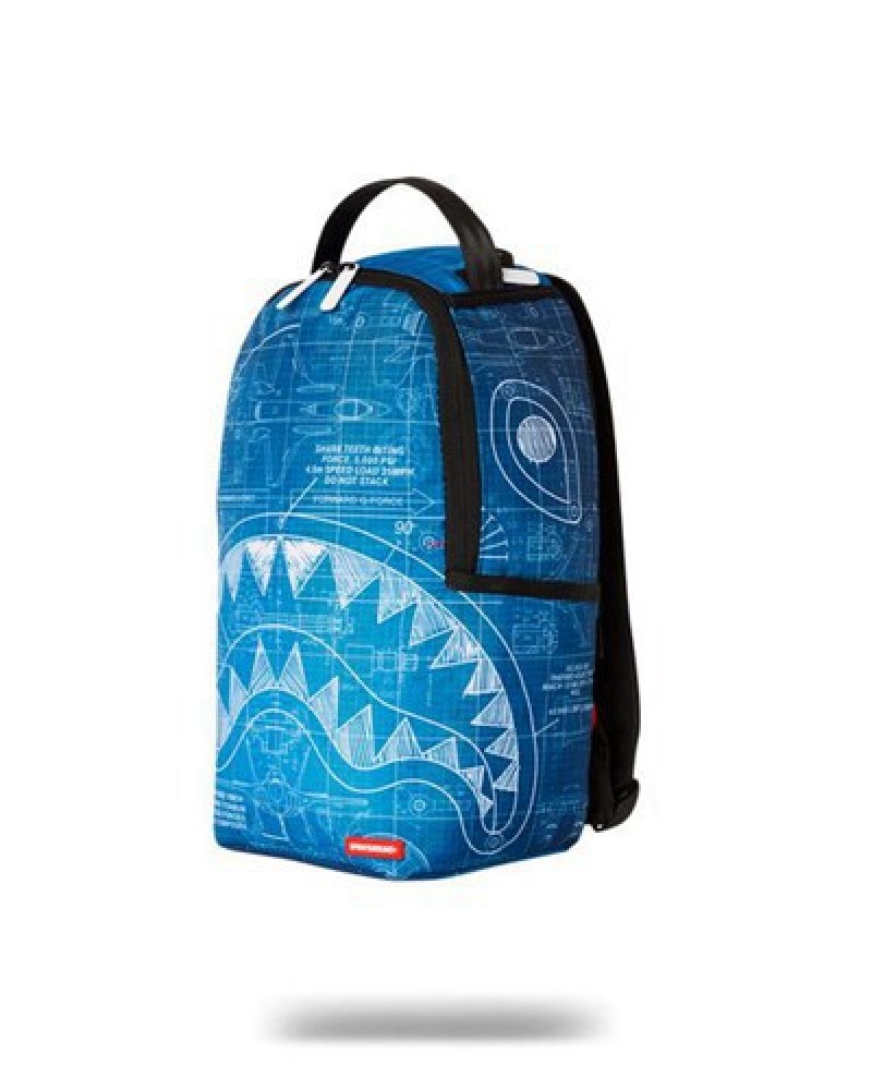 Blue Sprayground Mini Schematics Shark Backpacks | 27943-XEVO