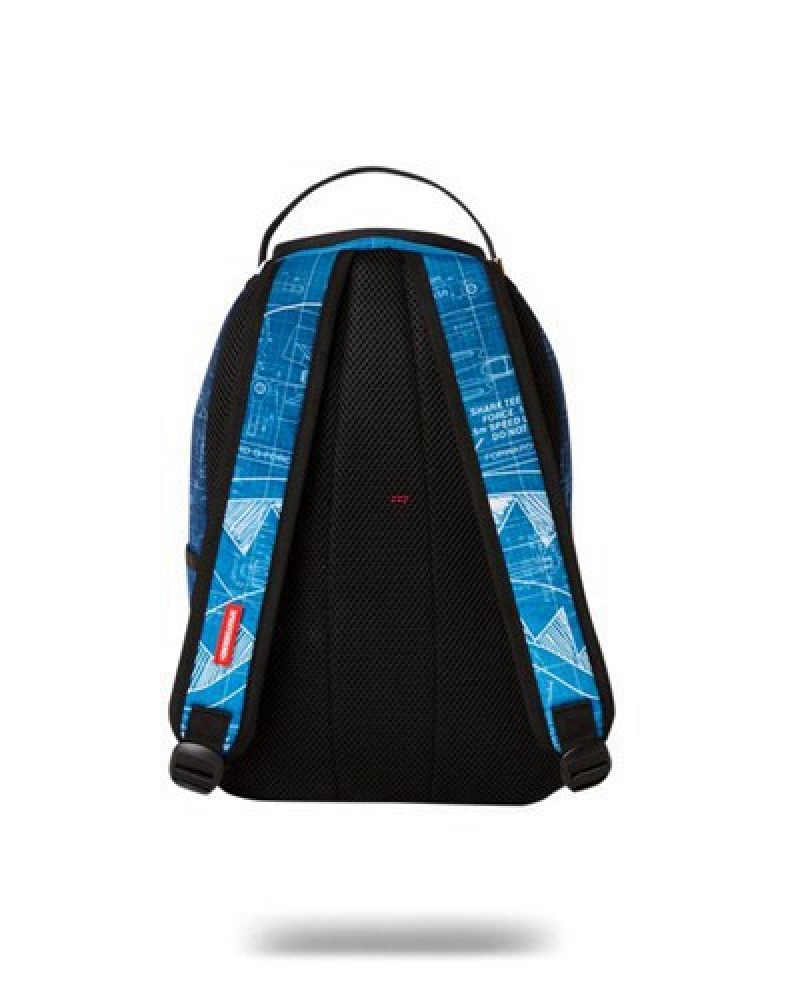 Blue Sprayground Mini Schematics Shark Backpacks | 27943-XEVO