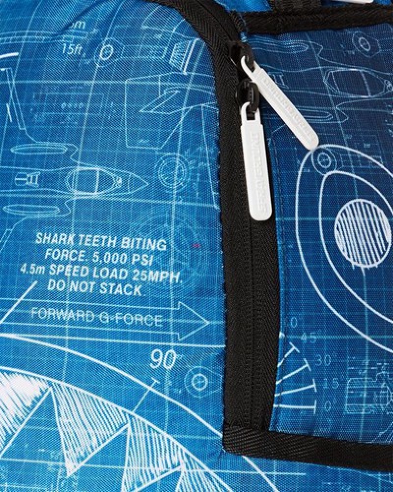 Blue Sprayground Mini Schematics Shark Backpacks | 27943-XEVO