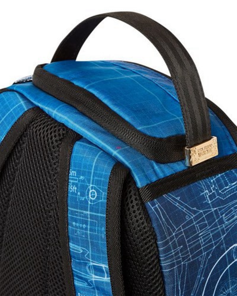 Blue Sprayground Mini Schematics Shark Backpacks | 27943-XEVO