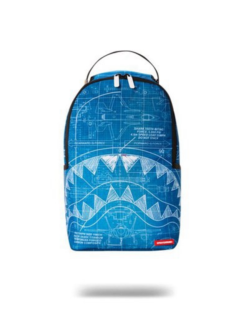 Blue Sprayground Mini Schematics Shark Backpacks | 27943-XEVO