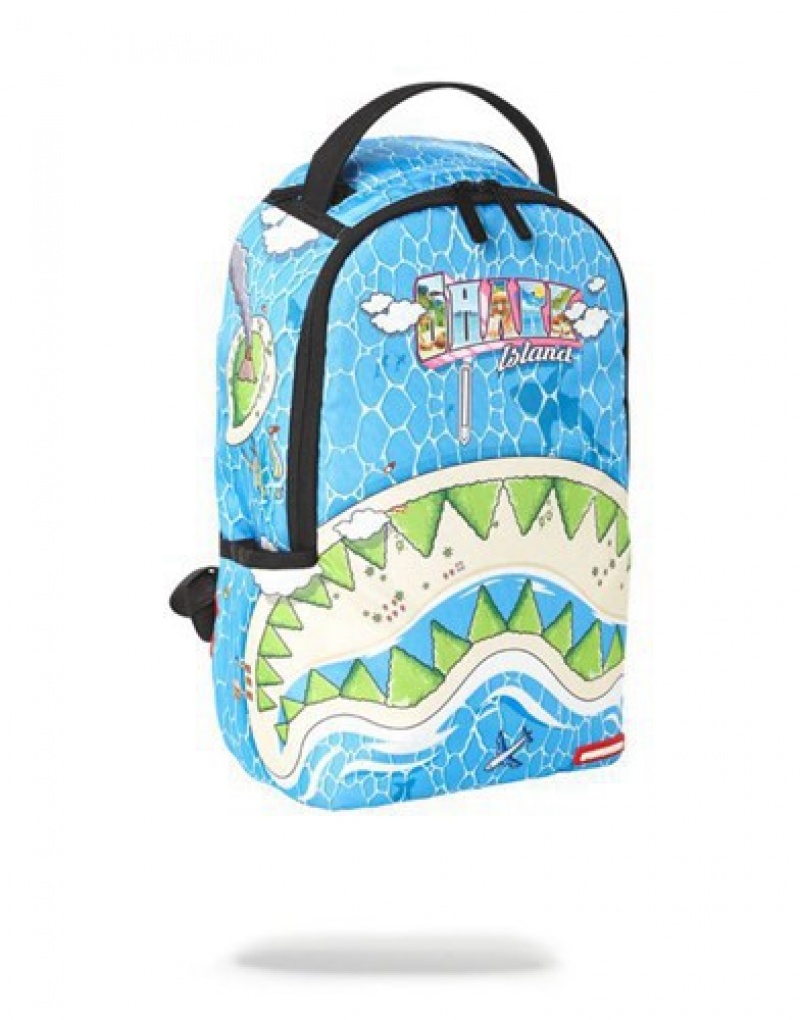 Blue Sprayground Mini Welcome To Shark Island Backpacks | 40238-JKDH