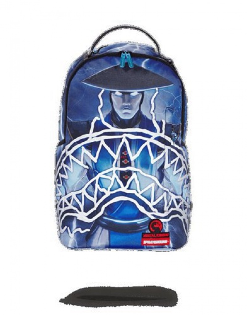 Blue Sprayground Mortal Kombat Raiden Sharkmouth (3m Reflective) Backpacks | 07346-FMRT