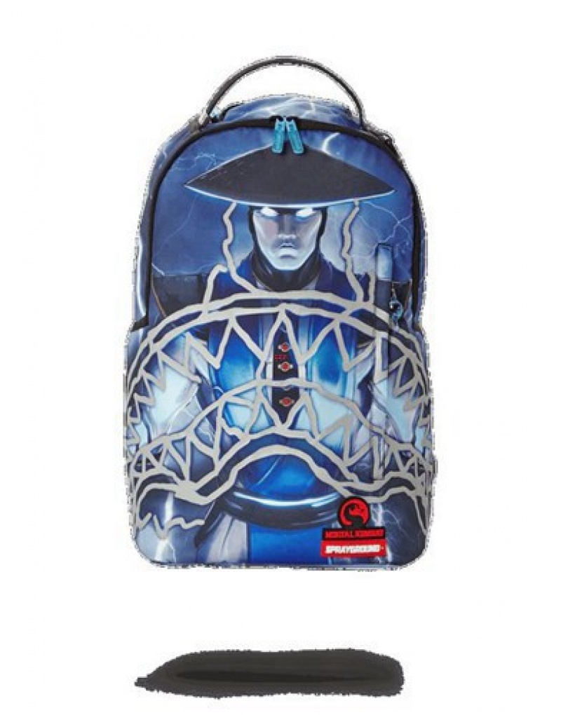 Blue Sprayground Mortal Kombat Raiden Sharkmouth (3m Reflective) Backpacks | 07346-FMRT