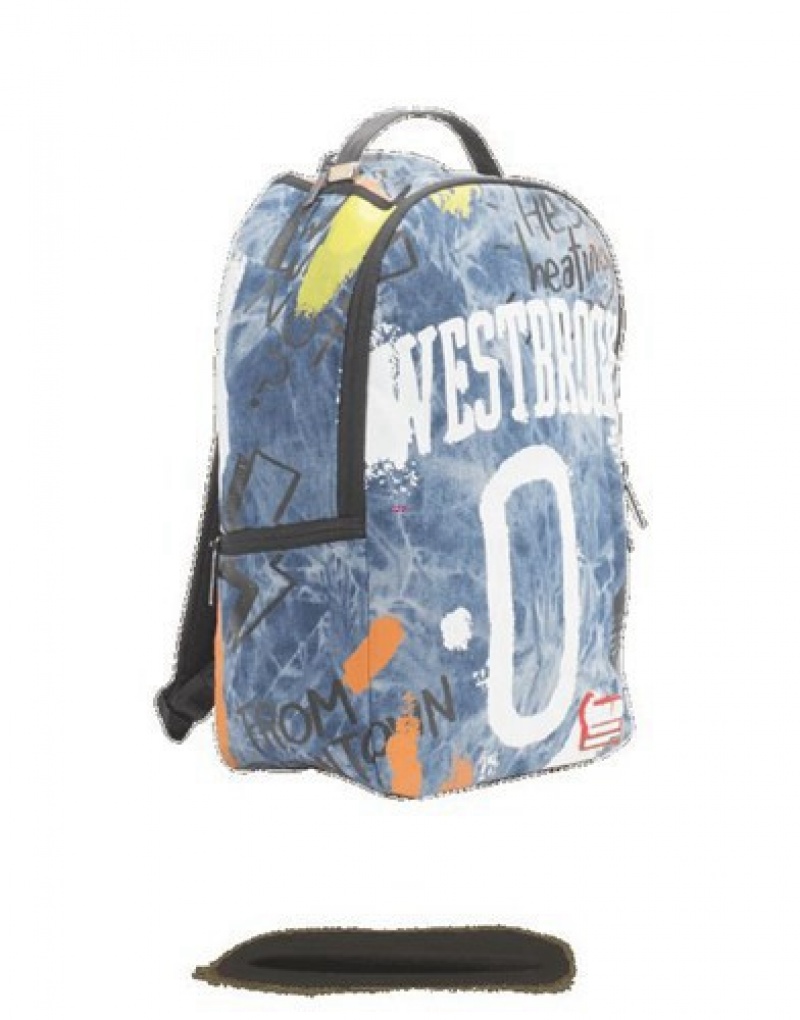 Blue Sprayground Nbalab Westbrook Denim Backpacks | 12598-KNJU