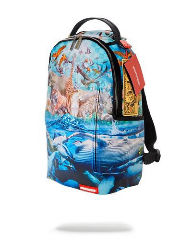 Blue Sprayground Noahs Sh-ark Dlxv Backpacks | 72840-VZGU