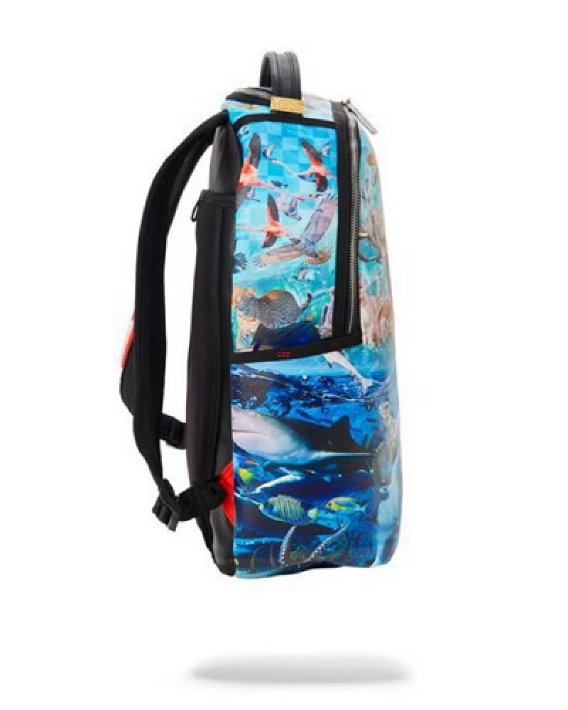 Blue Sprayground Noahs Sh-ark Dlxv Backpacks | 72840-VZGU