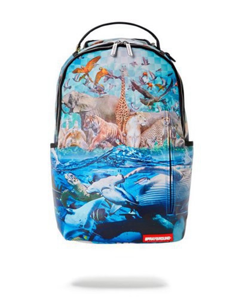 Blue Sprayground Noahs Sh-ark Dlxv Backpacks | 72840-VZGU