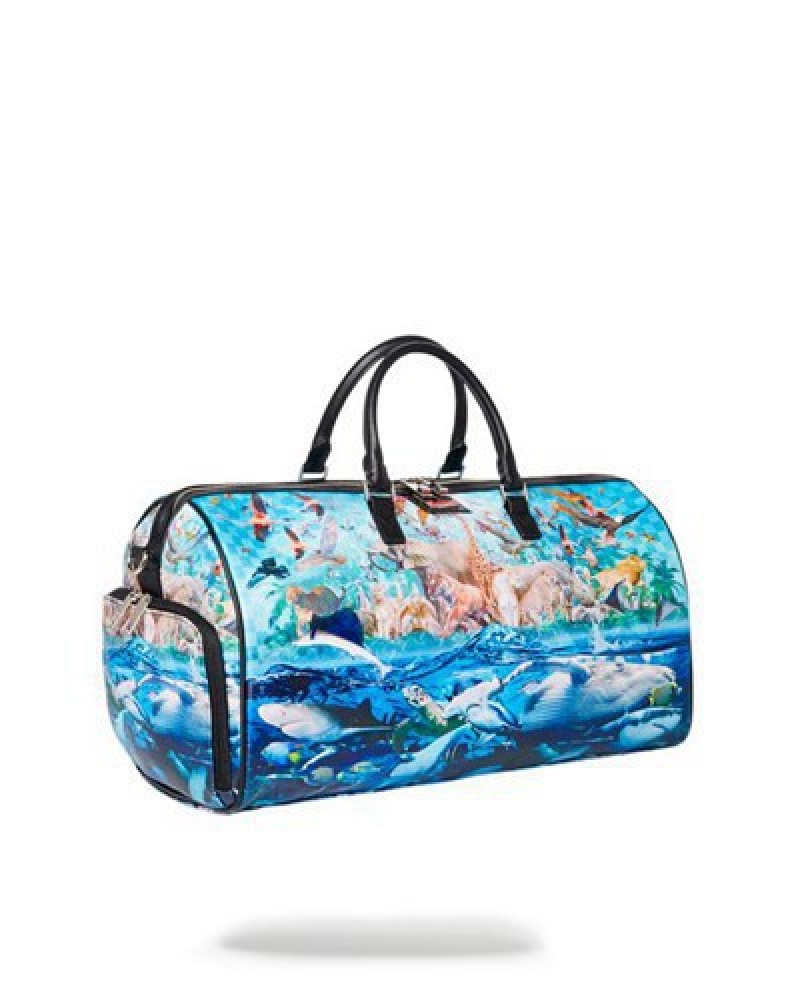 Blue Sprayground Noahs Sh-ark Large Duffle Bags | 15394-FUML