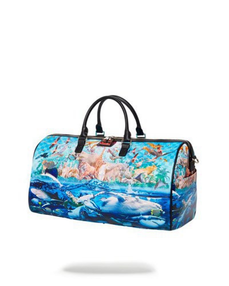 Blue Sprayground Noahs Sh-ark Large Duffle Bags | 15394-FUML