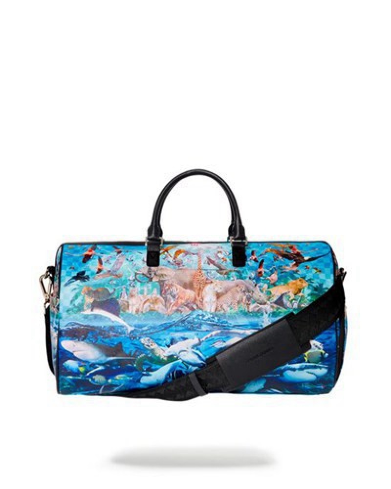 Blue Sprayground Noahs Sh-ark Large Duffle Bags | 15394-FUML