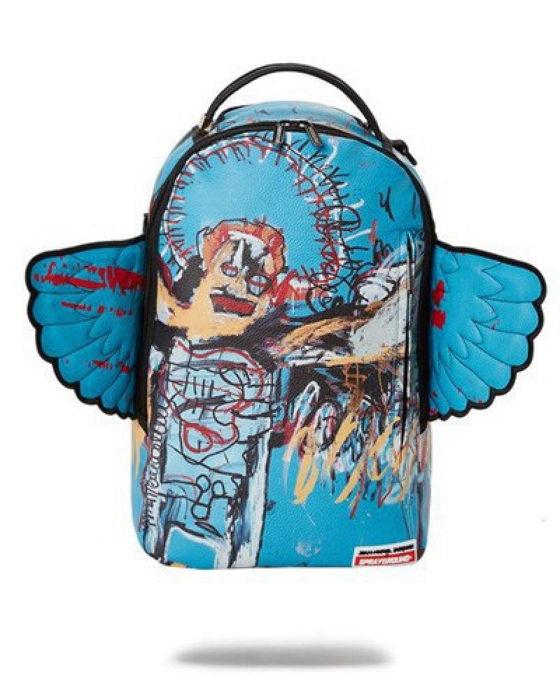 Blue Sprayground Official Basquiat Untitled (Fallen Angel) 1981 Wing (Dlxv) Backpacks | 71403-JAUD