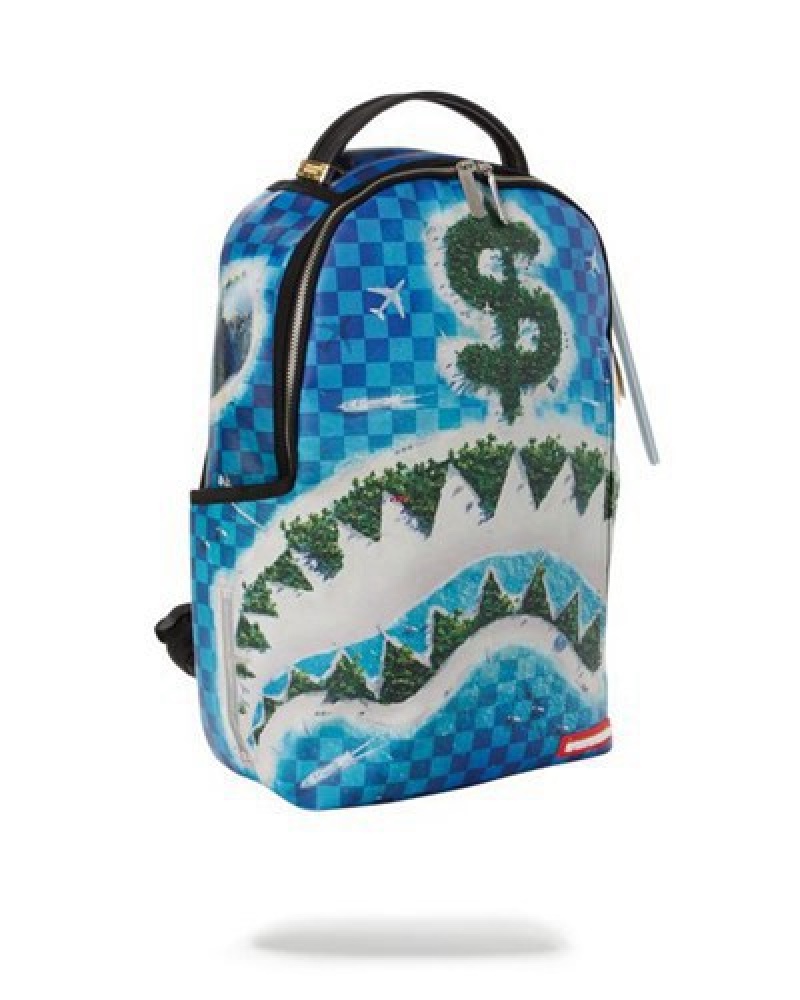 Blue Sprayground Republic Of Shark Island Backpacks | 95806-DVML