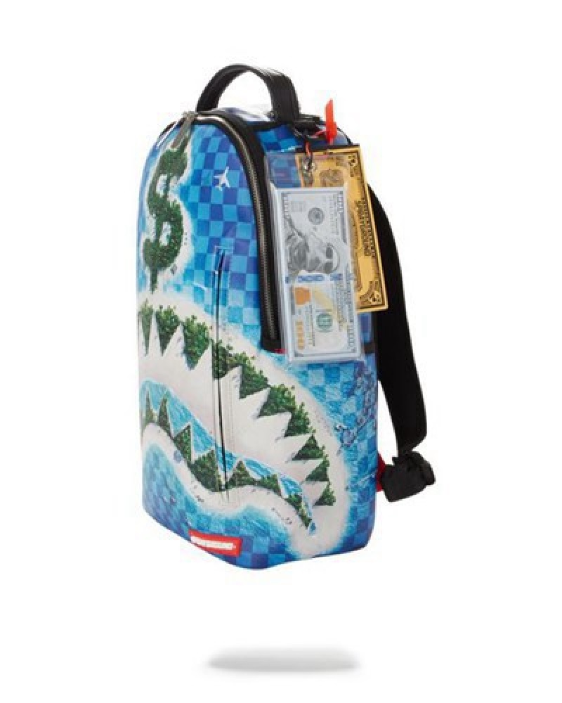 Blue Sprayground Republic Of Shark Island Backpacks | 95806-DVML