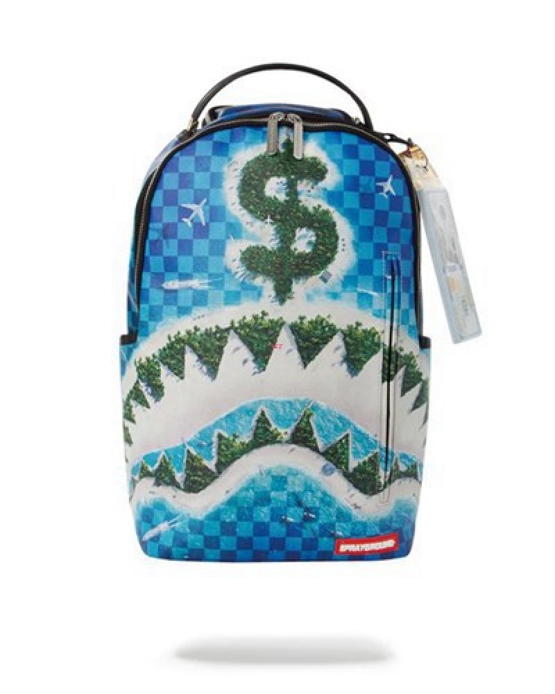 Blue Sprayground Republic Of Shark Island Backpacks | 95806-DVML