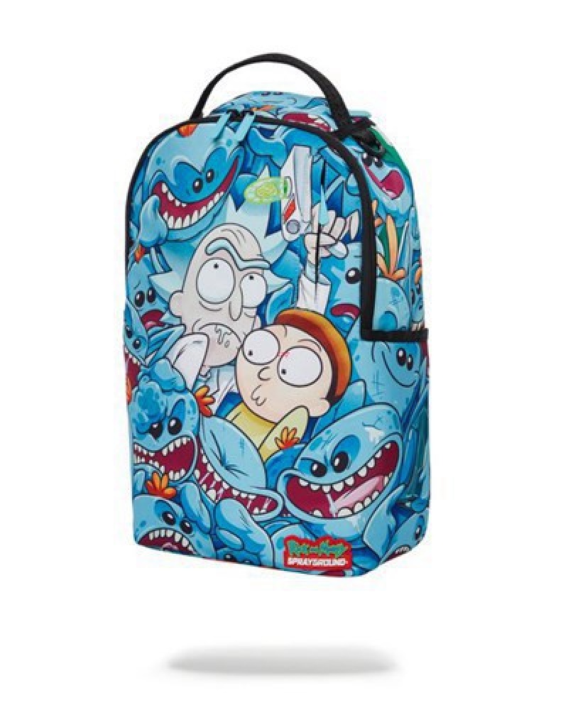 Blue Sprayground Rick & Morty Meseeks Crammed (Dlxr) Backpacks | 70239-XUKP