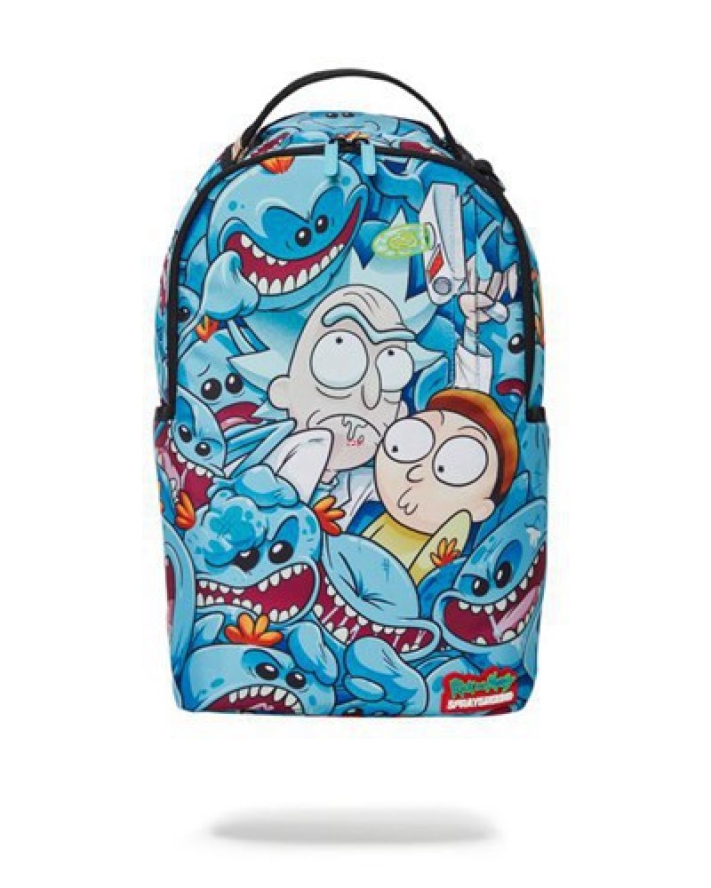 Blue Sprayground Rick & Morty Meseeks Crammed (Dlxr) Backpacks | 70239-XUKP