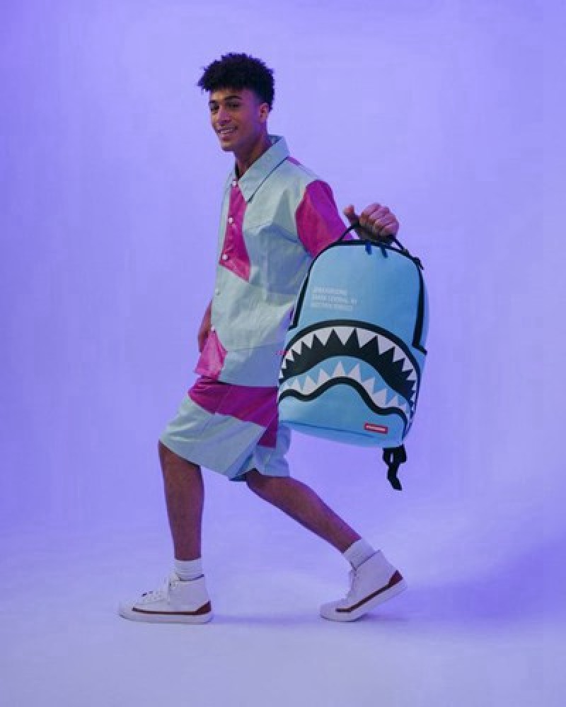 Blue Sprayground Shark Central (Dlxv) Backpacks | 42306-IDJX