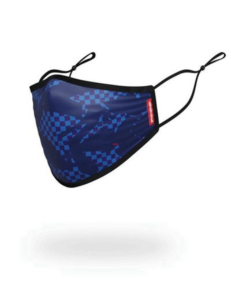 Blue Sprayground Shark Check Face Masks | 89201-OECB