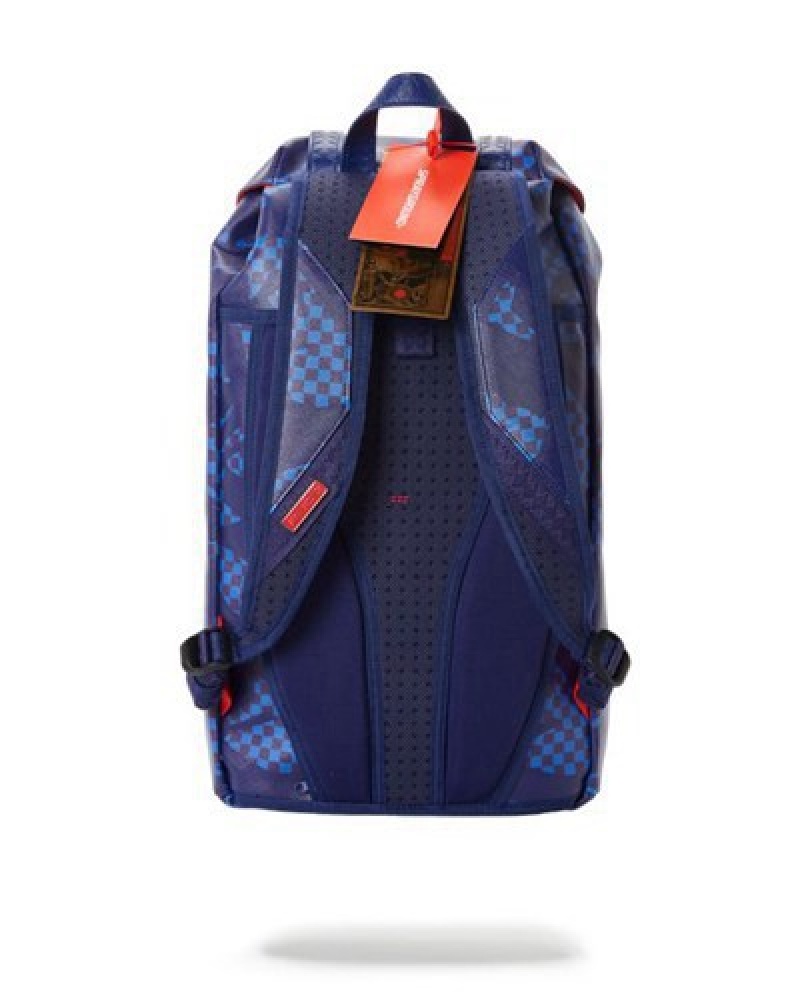 Blue Sprayground Shark Check Hills Backpacks | 74150-TNWU