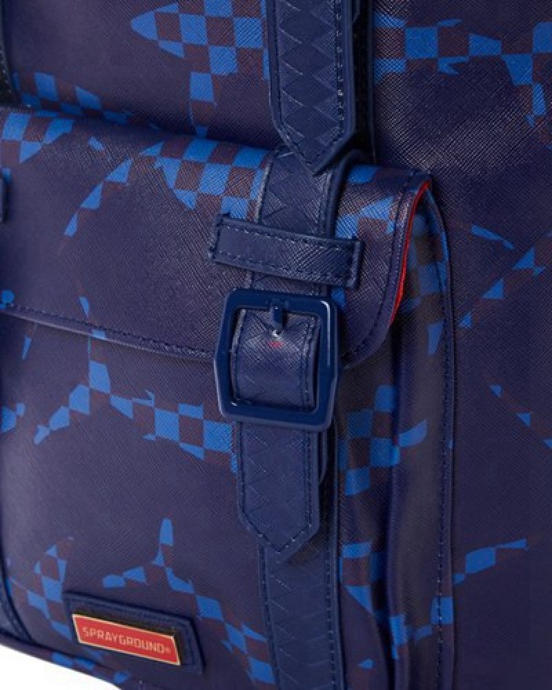 Blue Sprayground Shark Check Hills Backpacks | 74150-TNWU