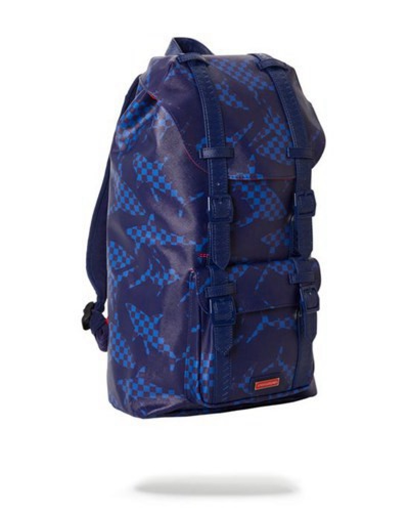 Blue Sprayground Shark Check Hills Backpacks | 74150-TNWU