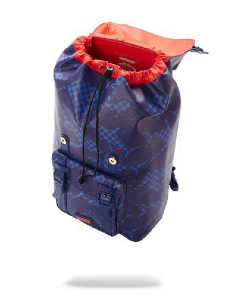 Blue Sprayground Shark Check Hills Backpacks | 74150-TNWU