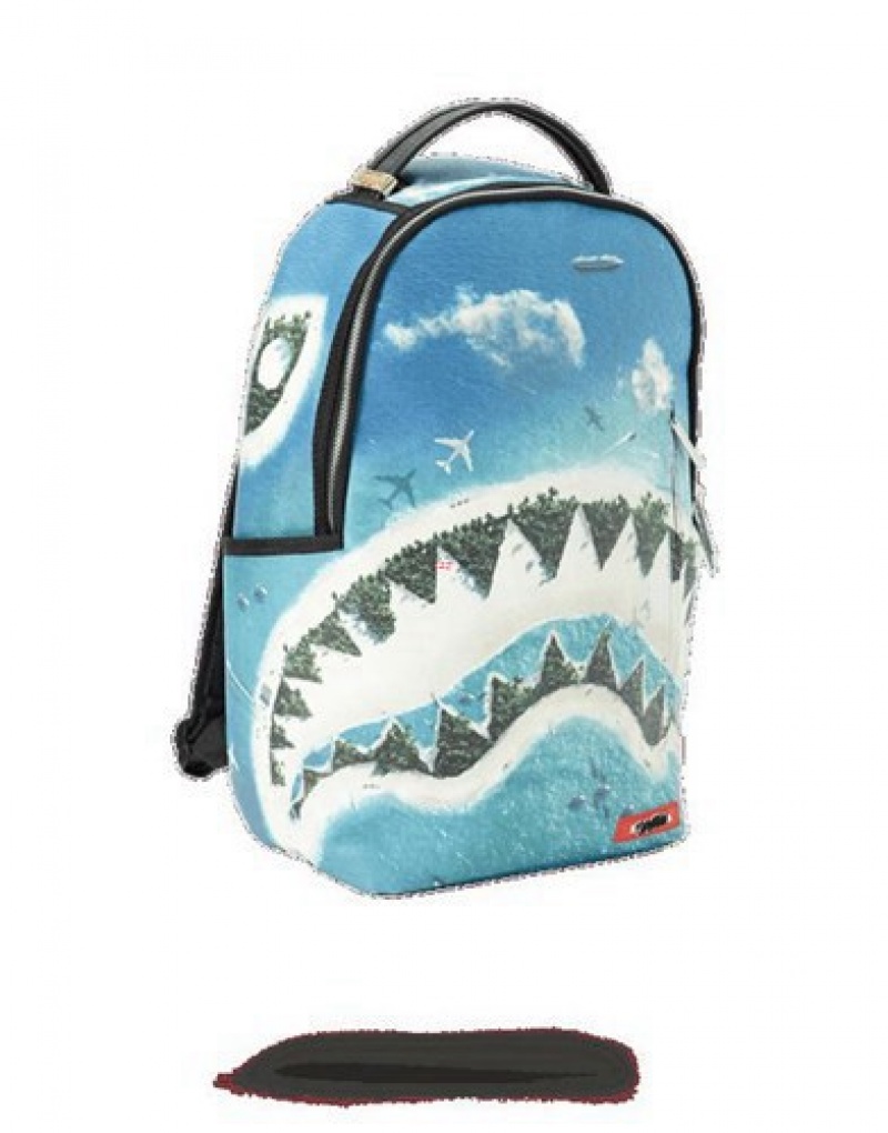 Blue Sprayground Shark Island Backpacks | 37980-KZSD