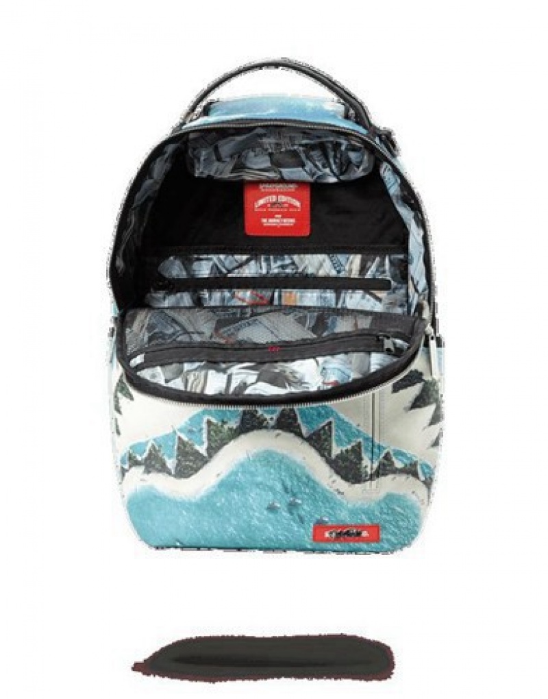 Blue Sprayground Shark Island Backpacks | 37980-KZSD