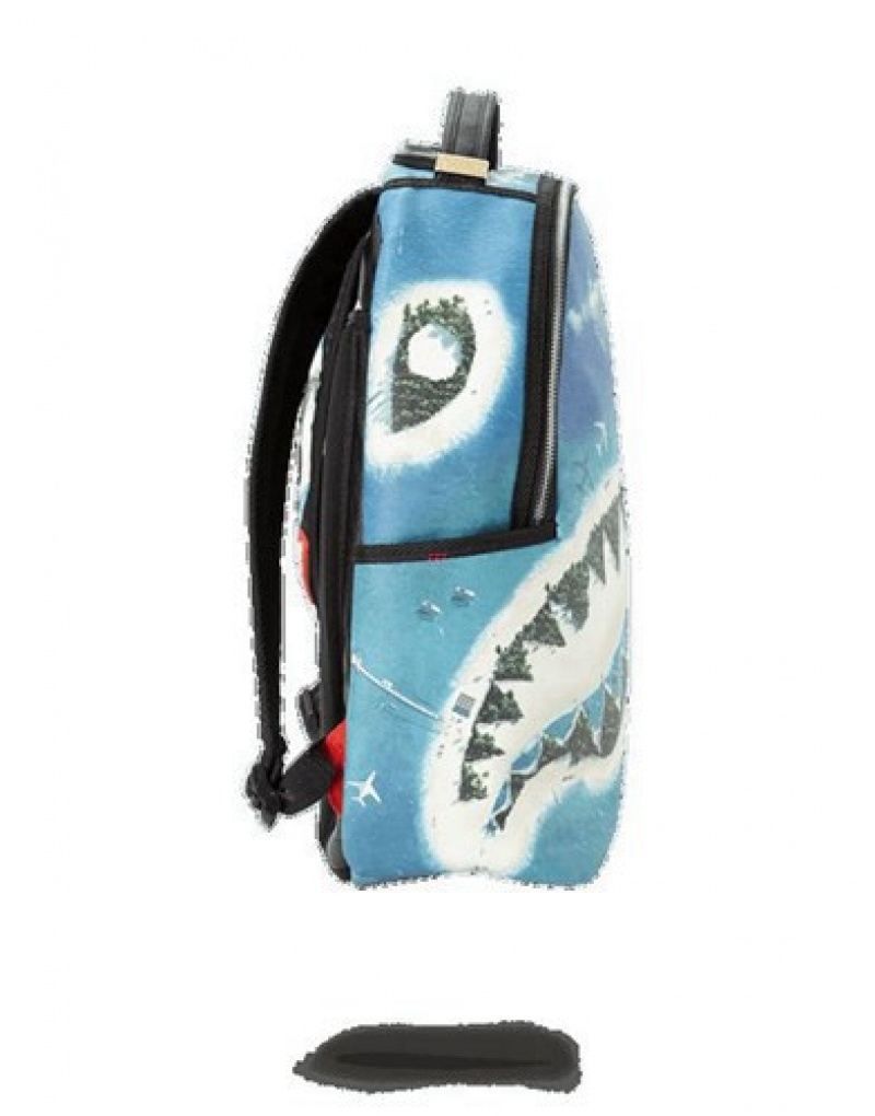 Blue Sprayground Shark Island Backpacks | 37980-KZSD