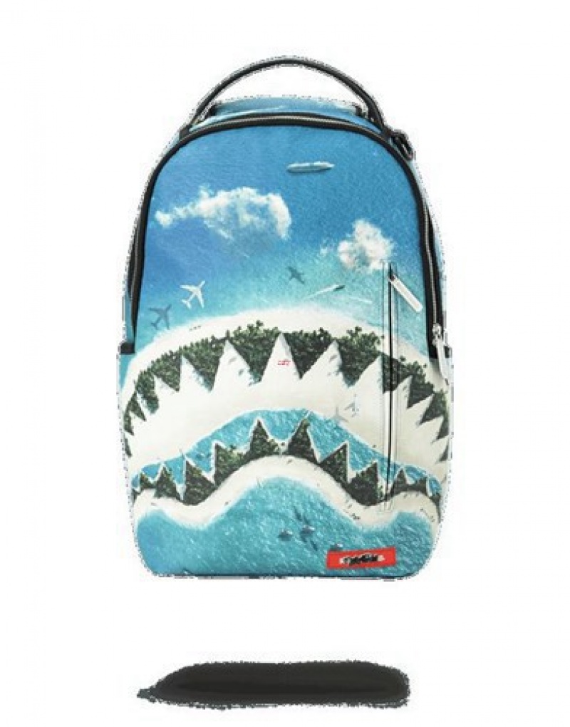 Blue Sprayground Shark Island Backpacks | 37980-KZSD