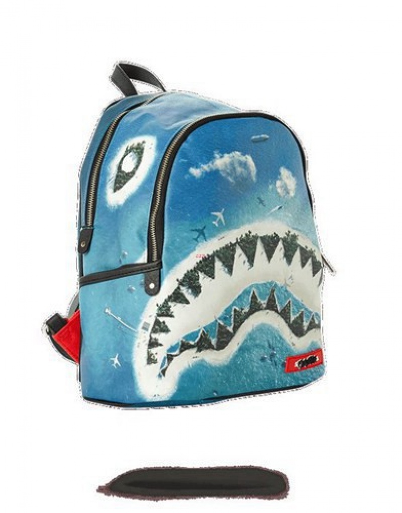 Blue Sprayground Shark Island Savage Backpacks | 45823-ZDVR