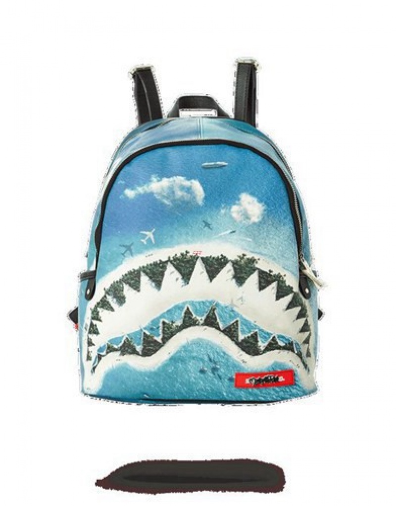 Blue Sprayground Shark Island Savage Backpacks | 45823-ZDVR