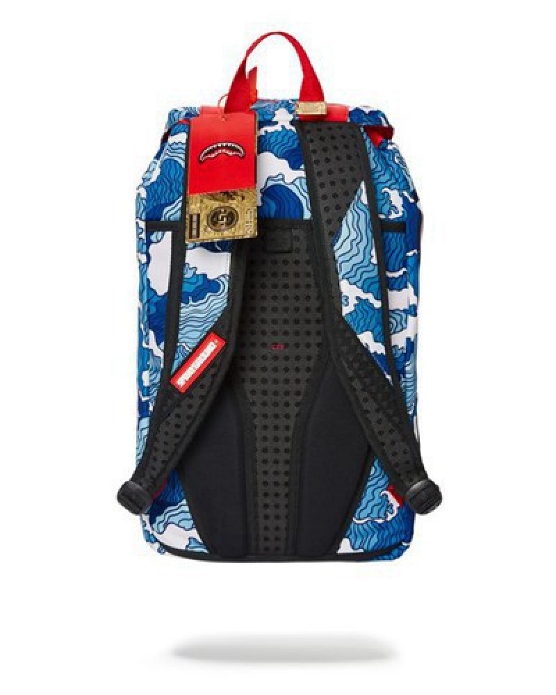 Blue Sprayground Shark Wave Hills Backpacks | 36841-UXJW