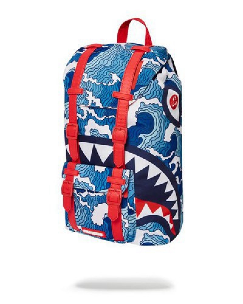 Blue Sprayground Shark Wave Hills Backpacks | 36841-UXJW