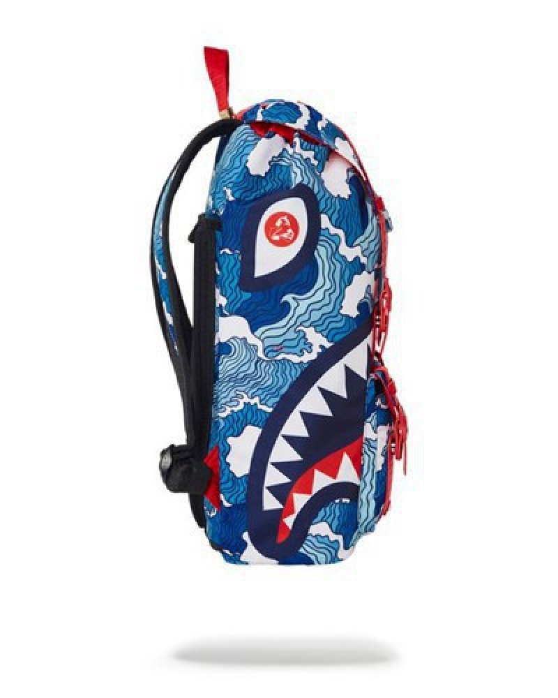 Blue Sprayground Shark Wave Hills Backpacks | 36841-UXJW