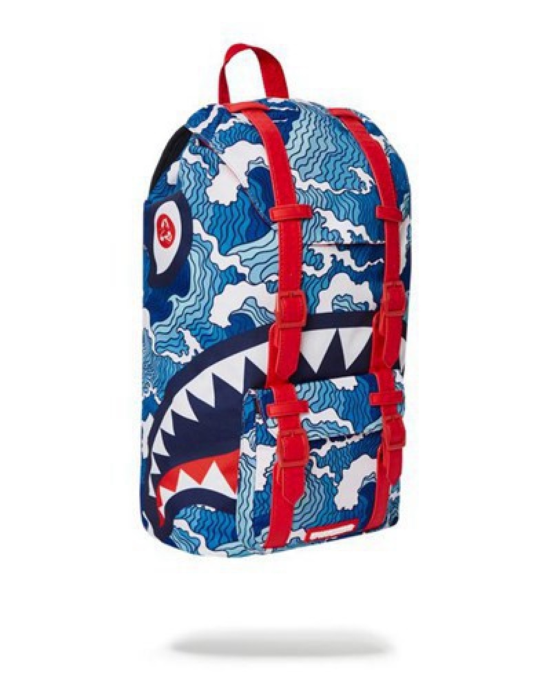 Blue Sprayground Shark Wave Hills Backpacks | 36841-UXJW