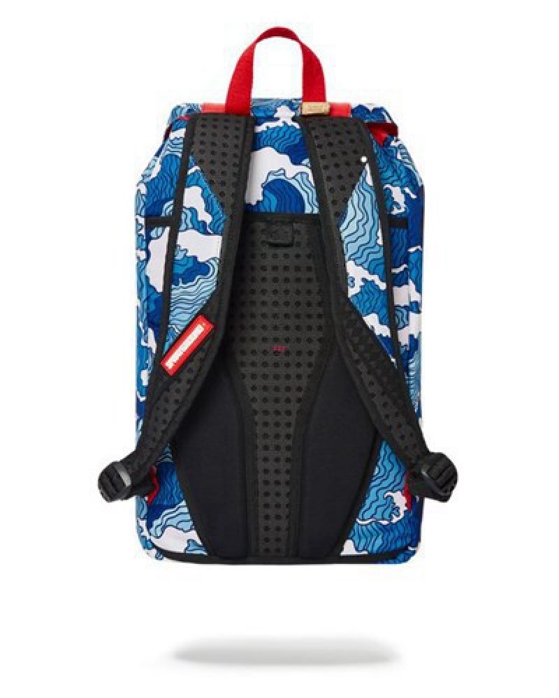 Blue Sprayground Shark Wave Hills Backpacks | 36841-UXJW