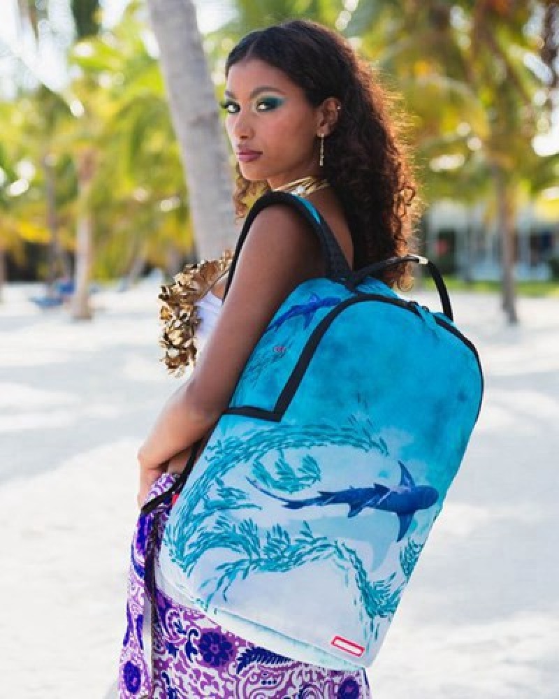 Blue Sprayground Smooth Shark Backpacks | 89610-OTZQ