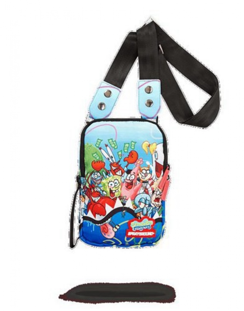 Blue Sprayground Spongebob Shark Crossbody Bags | 91870-EWRJ