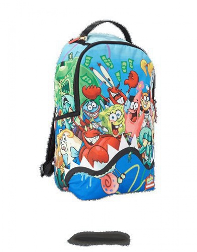 Blue Sprayground Spongebob Shark Squad Backpacks | 59728-IZRK