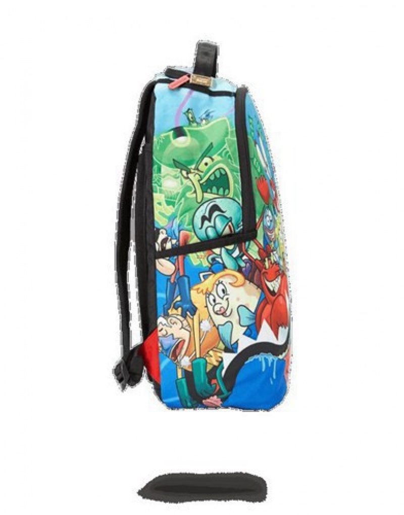 Blue Sprayground Spongebob Shark Squad Backpacks | 59728-IZRK