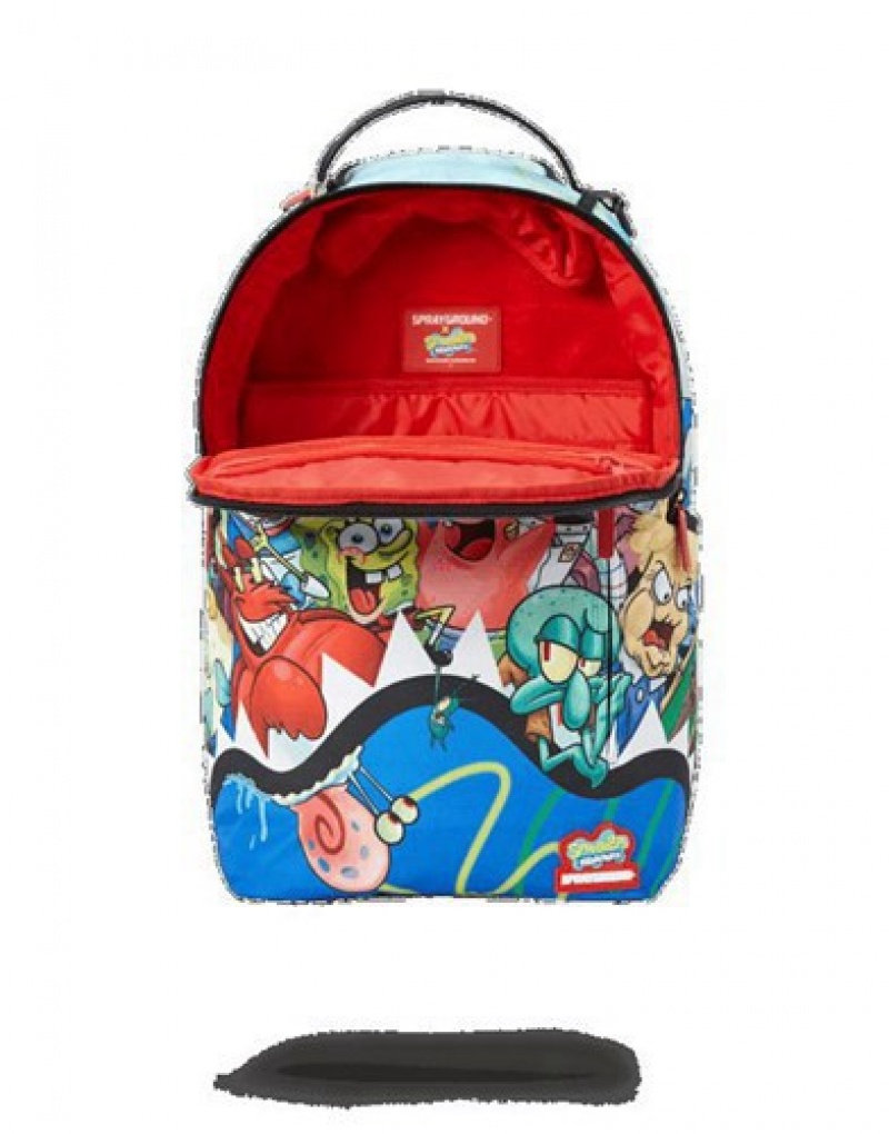 Blue Sprayground Spongebob Shark Squad Backpacks | 59728-IZRK