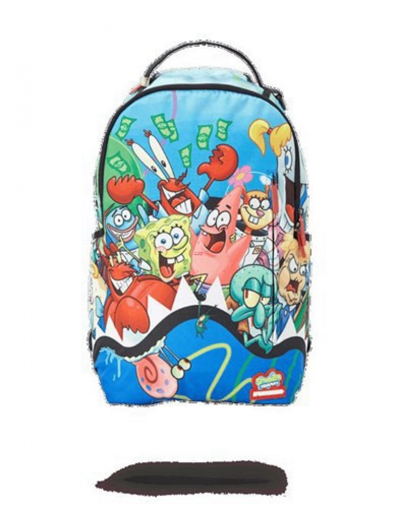 Blue Sprayground Spongebob Shark Squad Backpacks | 59728-IZRK